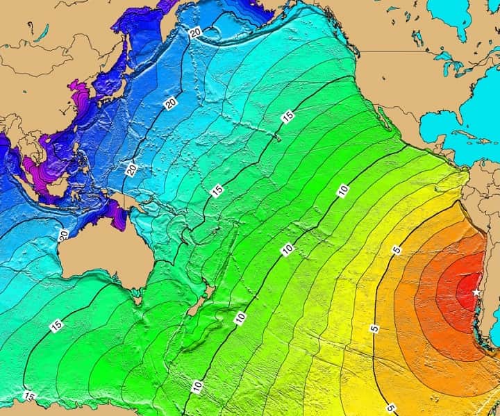 نقشه شدت سونامی ناشی از زلزله عظیم 1960 شیلی